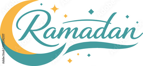 Ramadan Kareem Greeting with Elegant Calligraphy, Crescent Moon and Stars Vector Illustration