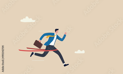 Go extra miles goal, push more effort to ensure succeed, exceed or beyond expectation, dedication concept, businessman running extra mile from finish line to ensure success