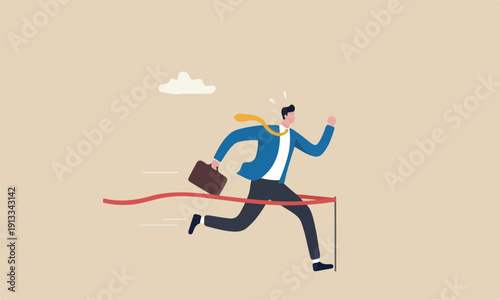 Go extra miles the goal, push more effort to ensure succeed, exceed or beyond expectation, dedication concept, businessman running extra mile from finish line to ensure success