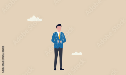 Control emotion expression, emotional intelligence manage positive way to solve problem and conflict concept, businessman hand tied with string to control, manipulate smile face like puppet doll