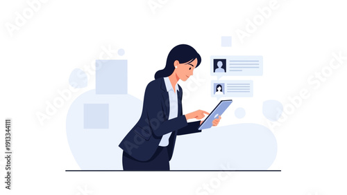 Businesswoman using tablet for digital data analysis and online communication