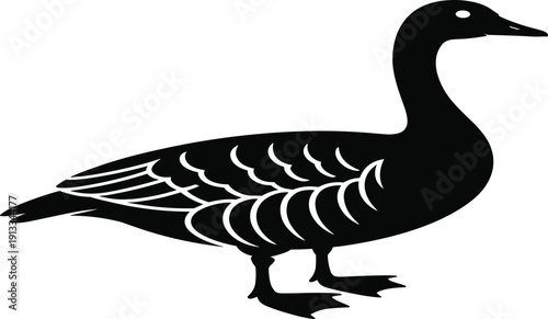 Wild Goose Silhouette with Detailed Feather Patterns, Black Waterfowl Bird Vector Illustration for Lake Nature, Hunting Season, and Rural Farm Wildlife Design Projects