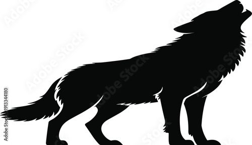Wild Howling Wolf Silhouette Profile, Black Canine Predator Vector Illustration for Wilderness Nature, Moonlight Forest Animals, and Timberwolf Mascot Branding Design Projects