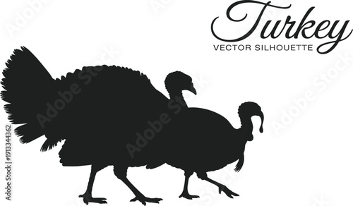 Wild Turkey Bird Silhouette Collection in Profile, Black Farm Poultry Vector Illustrations for Thanksgiving Holiday, Autumn Nature, and Rural Countryside Hunting Design Projects