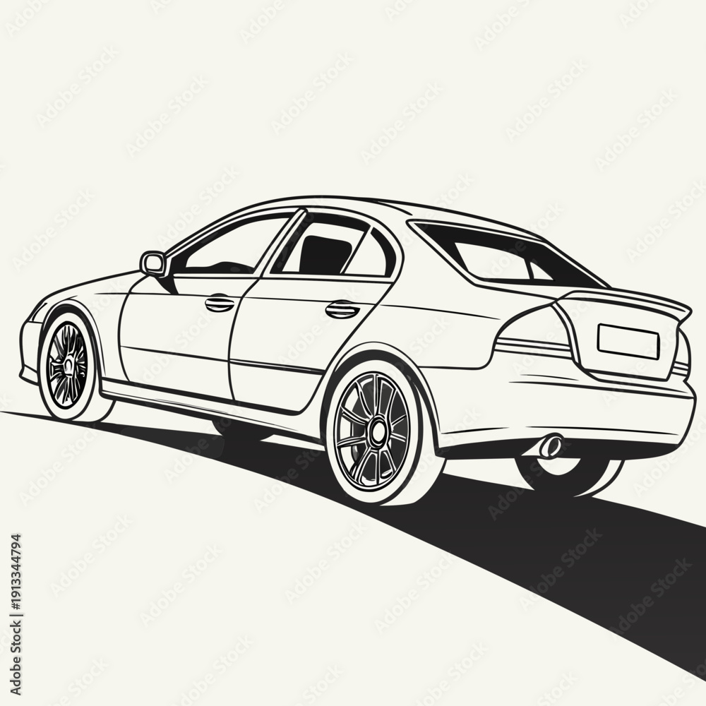 Fototapeta premium Perspective Sedan with Ground Shading