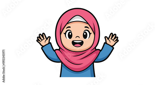Cartoon Muslim Girl Wearing Pink Hijab.