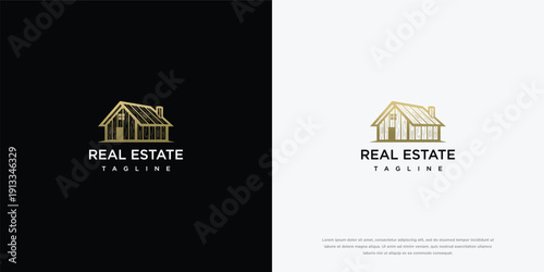 Golden House Logo for Real Estate Business  Property Emblem.
