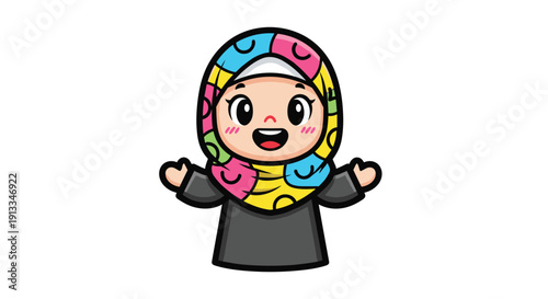 Cartoon Muslim Girl with Colorful Hijab.
