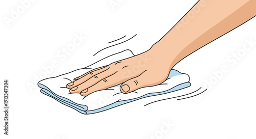 Human hand wiping a surface with a clean white cloth to maintain hygiene and cleanliness in a domestic or work setting.