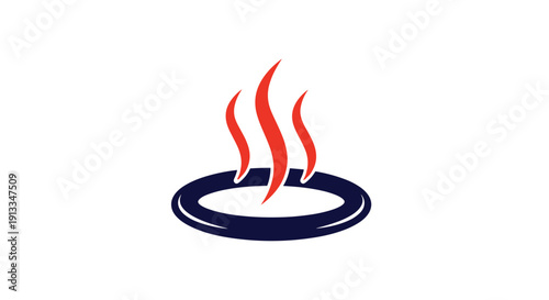Stylized logo of a dark blue bowl or basin with three red wavy lines representing steam or heat rising from hot contents in a simple design.