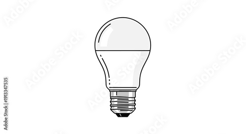 Modern LED light bulb in a simple black and white line art style illustrating technology energy efficiency and bright new creative ideas.