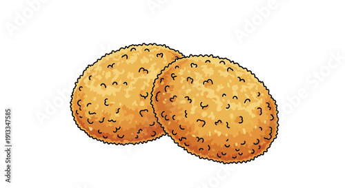 Two crispy golden brown fried croquettes or potato cakes with a textured breadcrumb coating served as a tasty snack or side dish.
