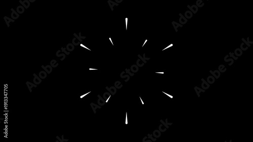 Geometric circle burst and line blast explosion animation, pop-up motion graphics with shiny circle ring highlights, transparent black screen firework effect for cinematic transitions. 4K