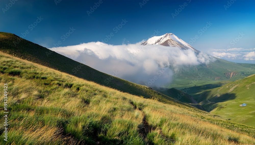 Naklejka premium Mount Dimats Under The Clouds At 2500 Above The Sea Ijevan Mountains Armenia