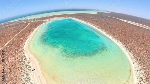 Wallpaper Mural Aerial View of Turquoise Circular Little Lagoon and Sandy Beach in Arid Coastal Landscape of Shark Bay, Denham, Western Australia Torontodigital.ca