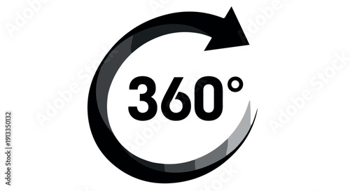 360 degree rotation icon, black arrow symbol on Transparent Background for design and multimedia projects