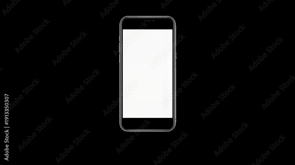 Naklejka premium Smartphone with blank white screen facing front isolated on black background with reflection and shadow