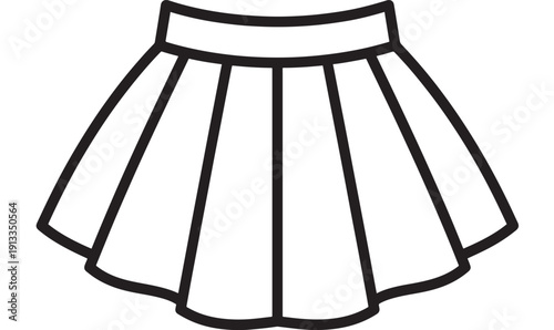 Skirt icon in simple black outline, pleated short skirt clothing symbol isolated on white background, minimal vector style for fashion apps, UI, stickers, and web design