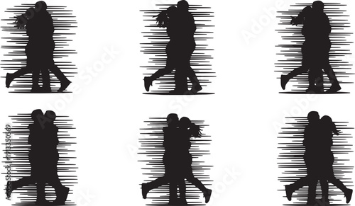 Black Solid Running Reunion Fast Hugs Set of Six on White Background