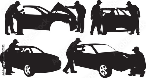 Black Solid Mechanic Sanding Body Silhouettes Set of Six on White Background