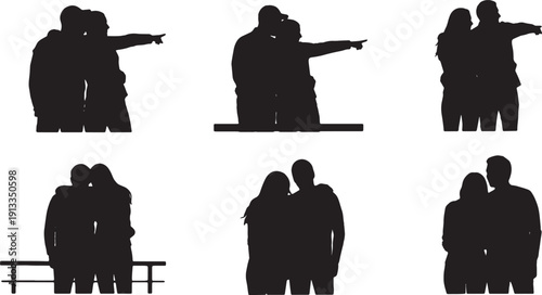 Black Solid Scenic View Gazing Hugs Set of Six on White Background