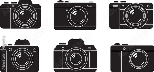 Black Solid Smartphone Camera Silhouettes Set of Six on White Background