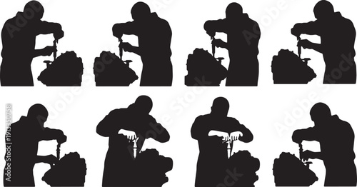 Black Solid Mechanic Spark Plug Silhouettes Set of Six on White Background