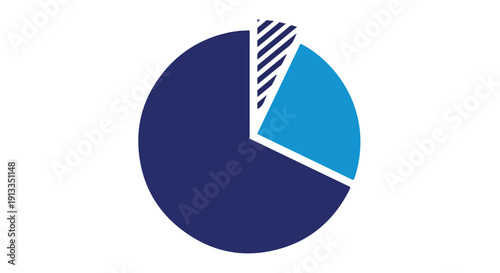 Dark blue pie chart with three sections on a Transparent Background, representing data distribution or statistical analysis.