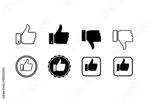 Thumbs Up and Thumbs Down Icon Collection – Like Dislike Hand Gesture UI Button Vector Set on White Background