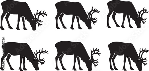 Black Solid Reindeer Head Lowered Silhouettes Set of Six on White Background