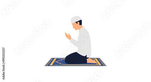 Man Praying on Prayer Mat with Serene Expression