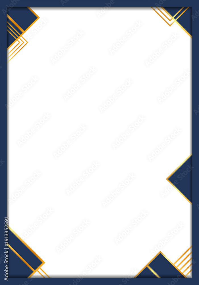Fototapeta premium Elegant Blue and Gold Geometric Border Frame for Certificates or Documents