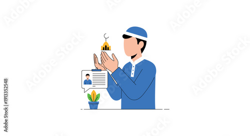Man in blue uniform praying with lit candle and certificate on white background