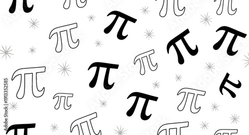 Mathematical pi symbol pattern with stars on white background
