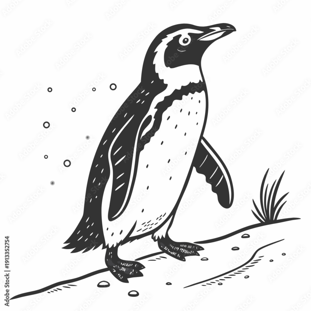 Obraz premium Black and White Penguin Bird Vector Graphic