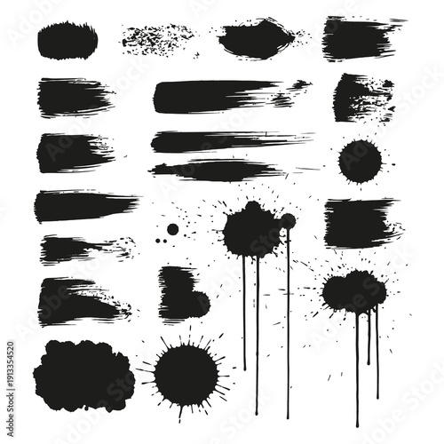 Obraz na plátně Dynamic artistic expressions a versatile collection of grunge brush strokes, ink