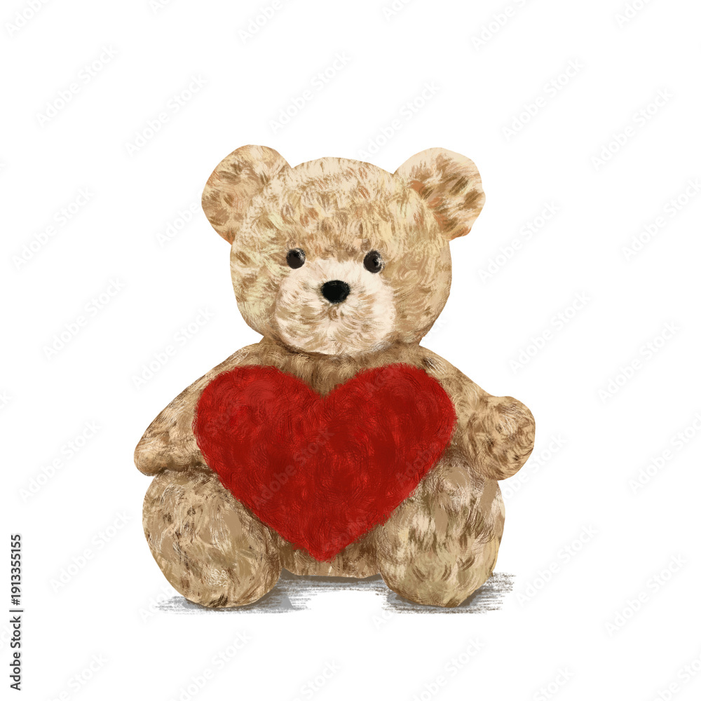 Ταπετσαρία A furry cuddly teddy bear soft toy is sitting and holding a red heart at front
