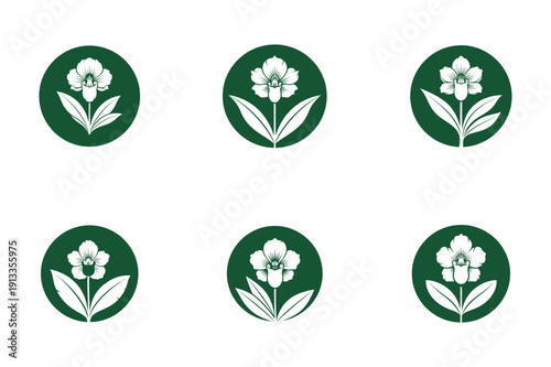 Iris Flower Logo Set with Elegant Botanical Circle Icons Vector Illustration.