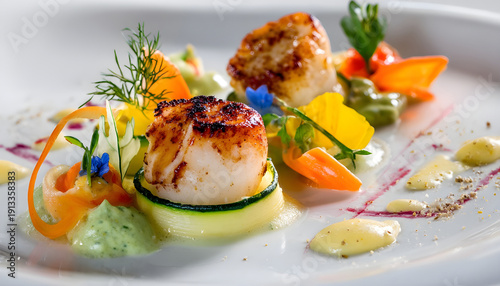 exquisite plated dish michelinstar presentation vibrant colors artistic food arrangement gourmet culinary art