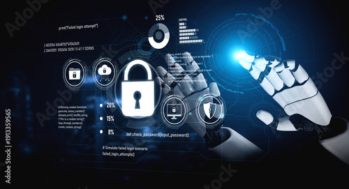 Fotografija AI artificial intelligence strengthens cybersecurity with intelligent threat detection, virtual assistant alerts, and proactive protection agAI artificial intelligencenst digital breaches