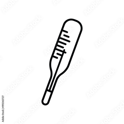 A simple illustration of a traditional mercury thermometer used for measuring body temperature.