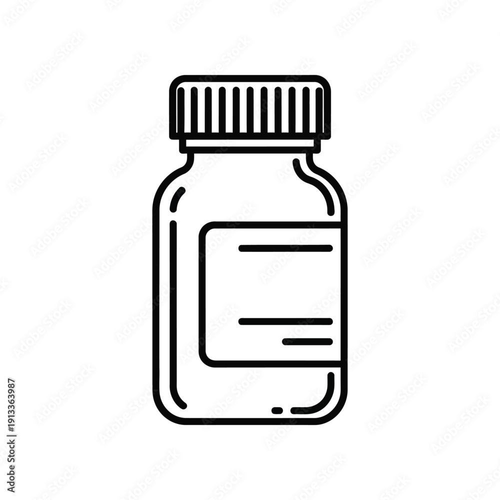 Obraz premium Line drawing of a bottle containing pills or capsules