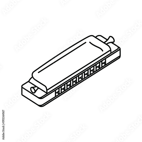 Tableau sur toile A black harmonica resting on a plain background with a simple design
