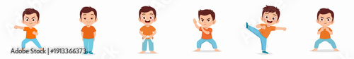 Cartoon Style Collection of Boy Character Doing Martial Art Moves