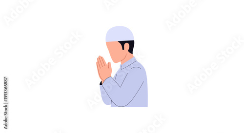 Man Praying in Serenity, Calm Illustration, White Background, Spiritual Moment