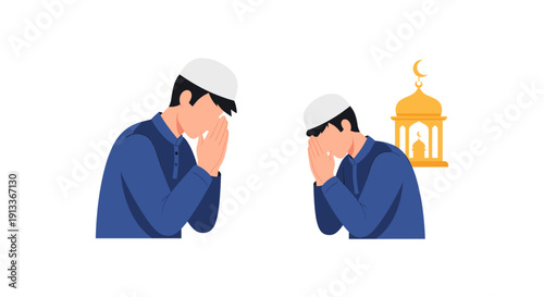 Muslim Men Praying with Sincerity in Mosque Setting