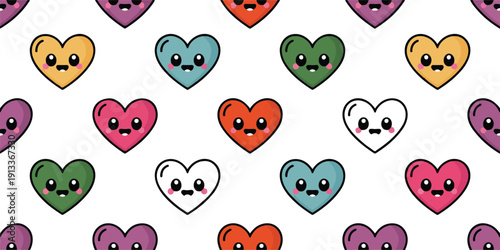Cute Colorful Heart Seamless Pattern  Kawaii Valentine Love Background
