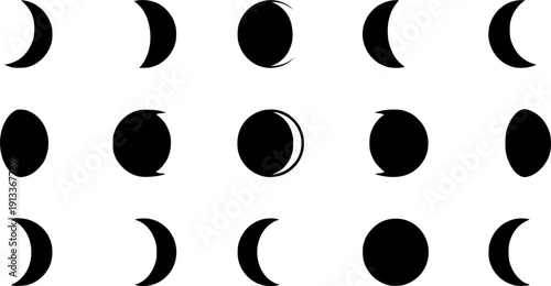 Moon crescent icon set. Different shapes of moon Vector