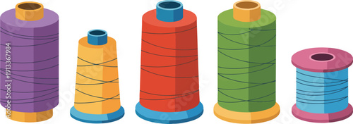 Colorful Sewing Thread Spools Vector Collection  Flat Craft and Textile Design