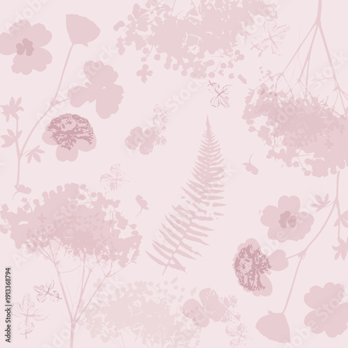 Delicate vector pattern wild flowers botanical background